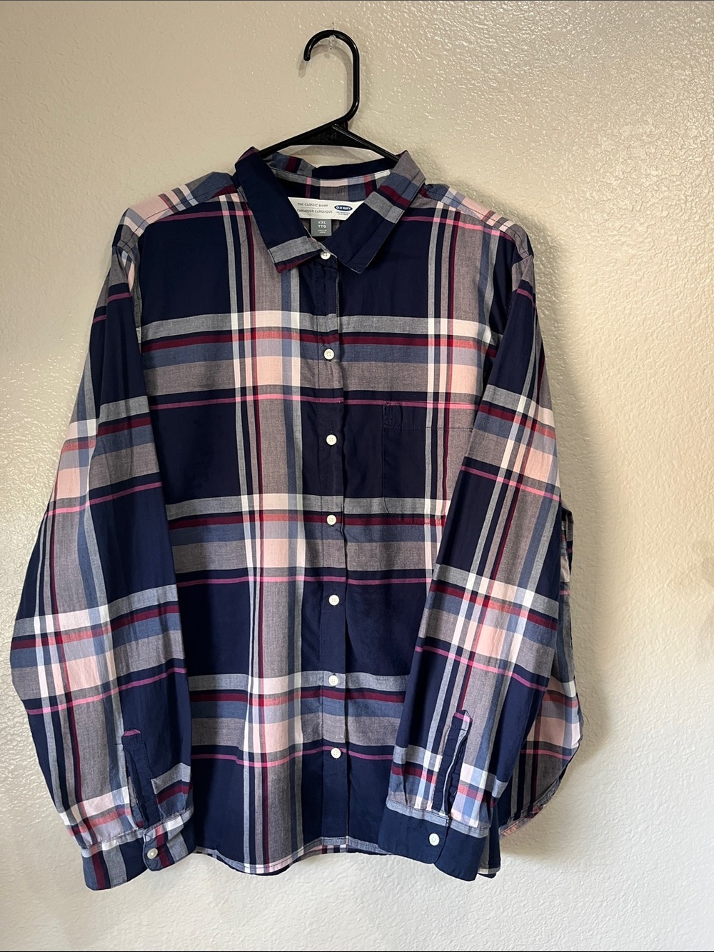 Old Navy Navy Plaid Button-Down Shirt with Pink Accents Sz XXL Casual